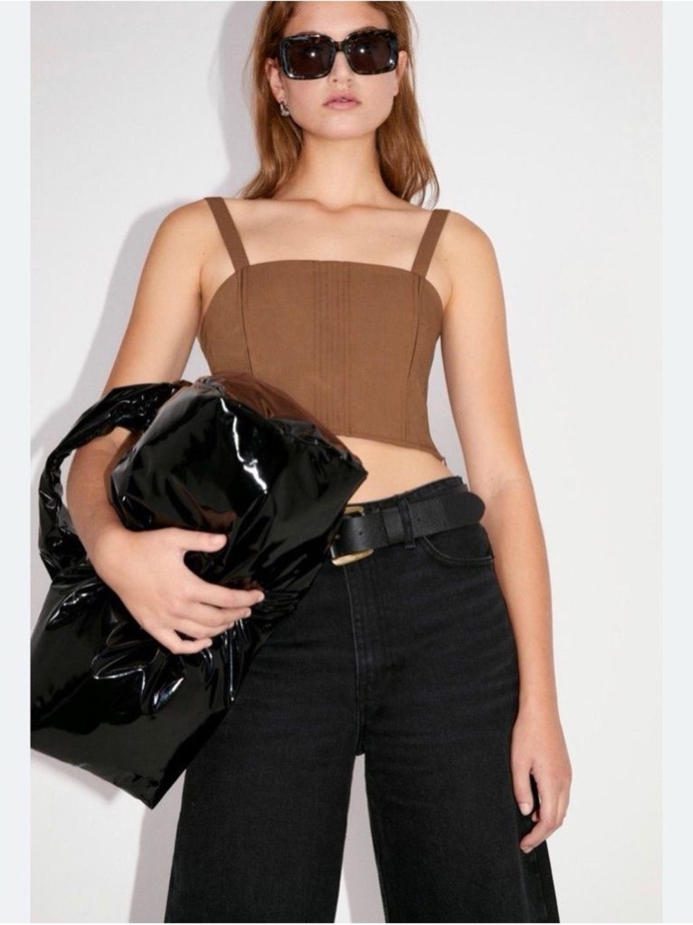 Zara Brown Corset Bustier Crop Top Size S